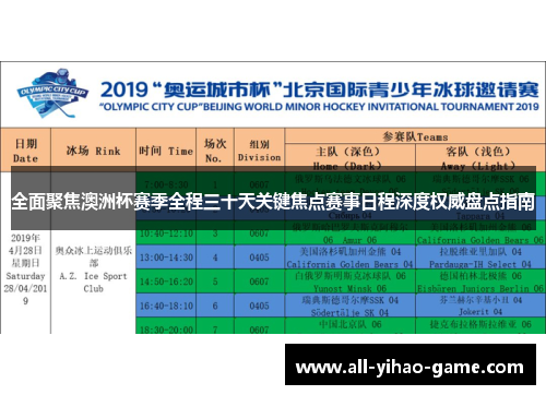 全面聚焦澳洲杯赛季全程三十天关键焦点赛事日程深度权威盘点指南